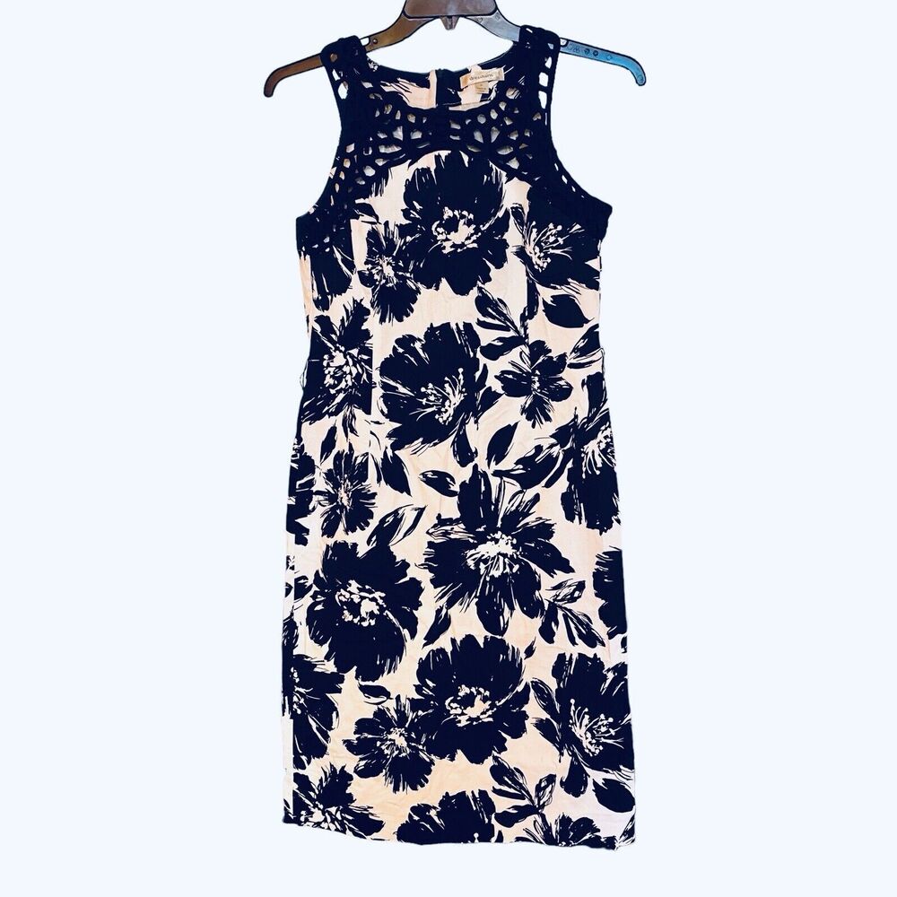 Dress Barn Bodycon Black & White Floral Sleeveless Dress Size 10